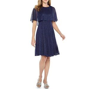 J Taylor Short Sleeve Fit + Flare Dress - Navy Sz 925047